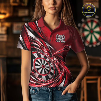 Custom Red Dart Polo Shirt For Women, Dart Tournament Shirt Dart Team Jersey IPHW12554