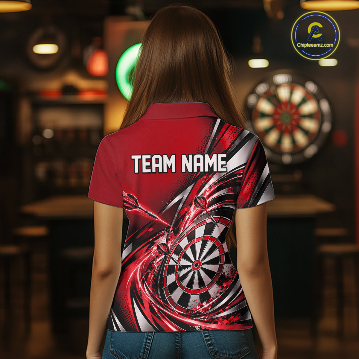 Custom Red Dart Polo Shirt For Women, Dart Tournament Shirt Dart Team Jersey IPHW12554