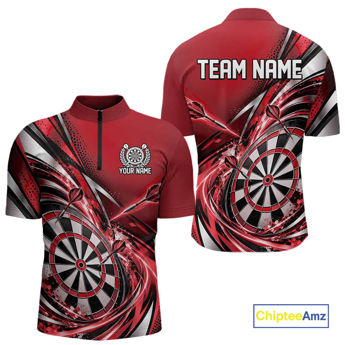 Custom Red Dart Quarter Zip Shirt For Men, Dart Tournament Shirt Dart Team Jersey IPHW12554