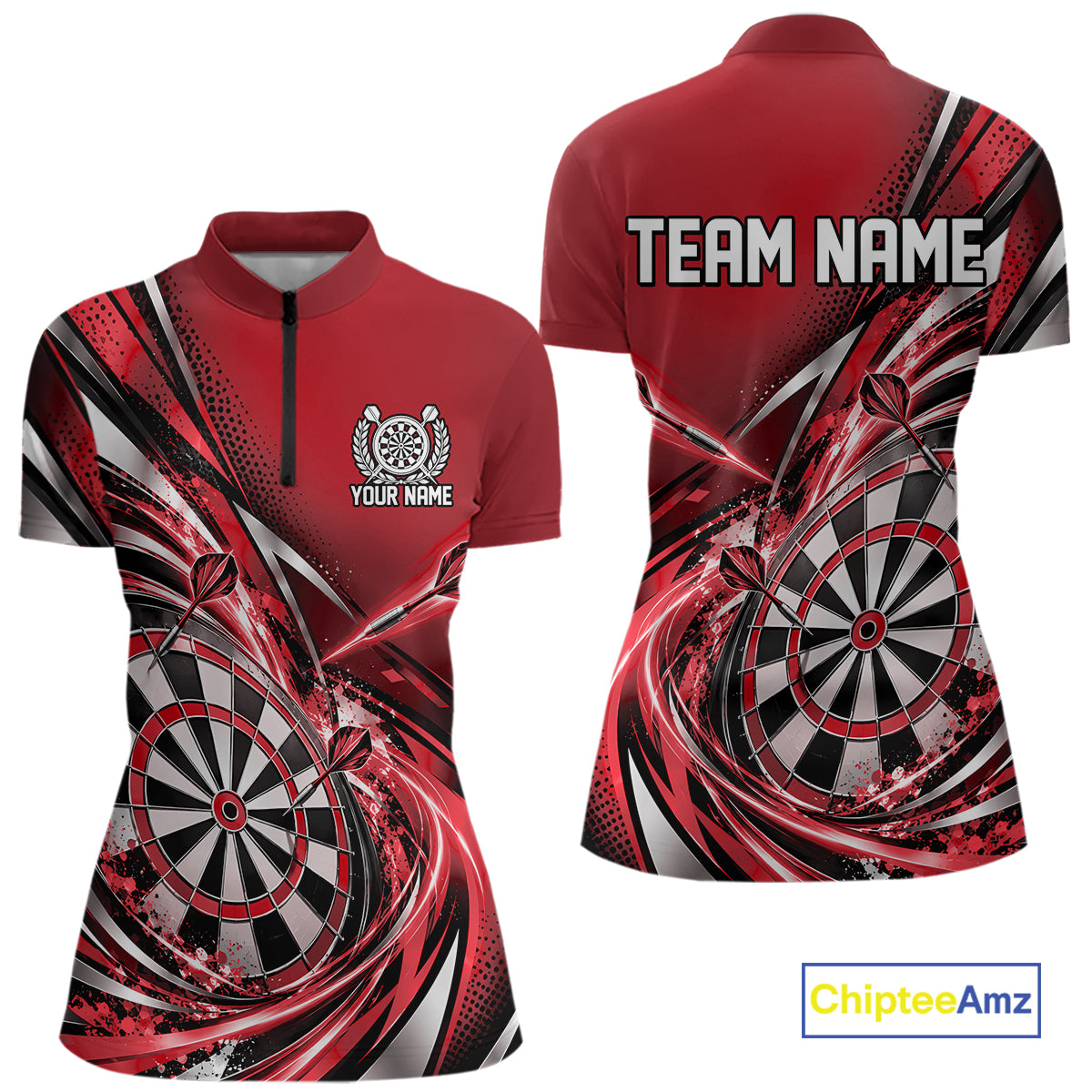 Custom Red Dart Quarter-Zip Shirt For Women, Dart Tournament Shirt Dart Team Jersey IPHW12554