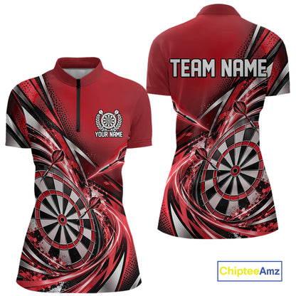 Custom Red Dart Quarter-Zip Shirt For Women, Dart Tournament Shirt Dart Team Jersey IPHW12554