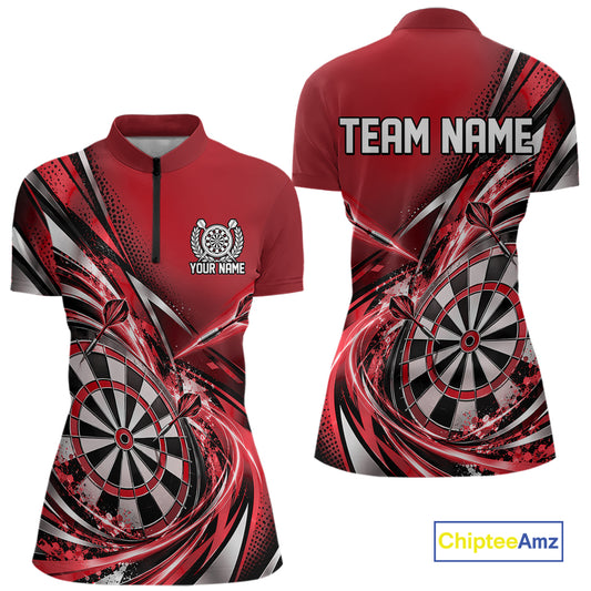 Custom Red Dart Quarter-Zip Shirt For Women, Dart Tournament Shirt Dart Team Jersey IPHW12554