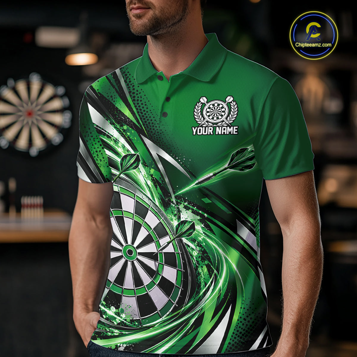 Custom Green Dart Polo Shirt For Men, Dart Tournament Shirt Dart Team Jersey IPHW12555