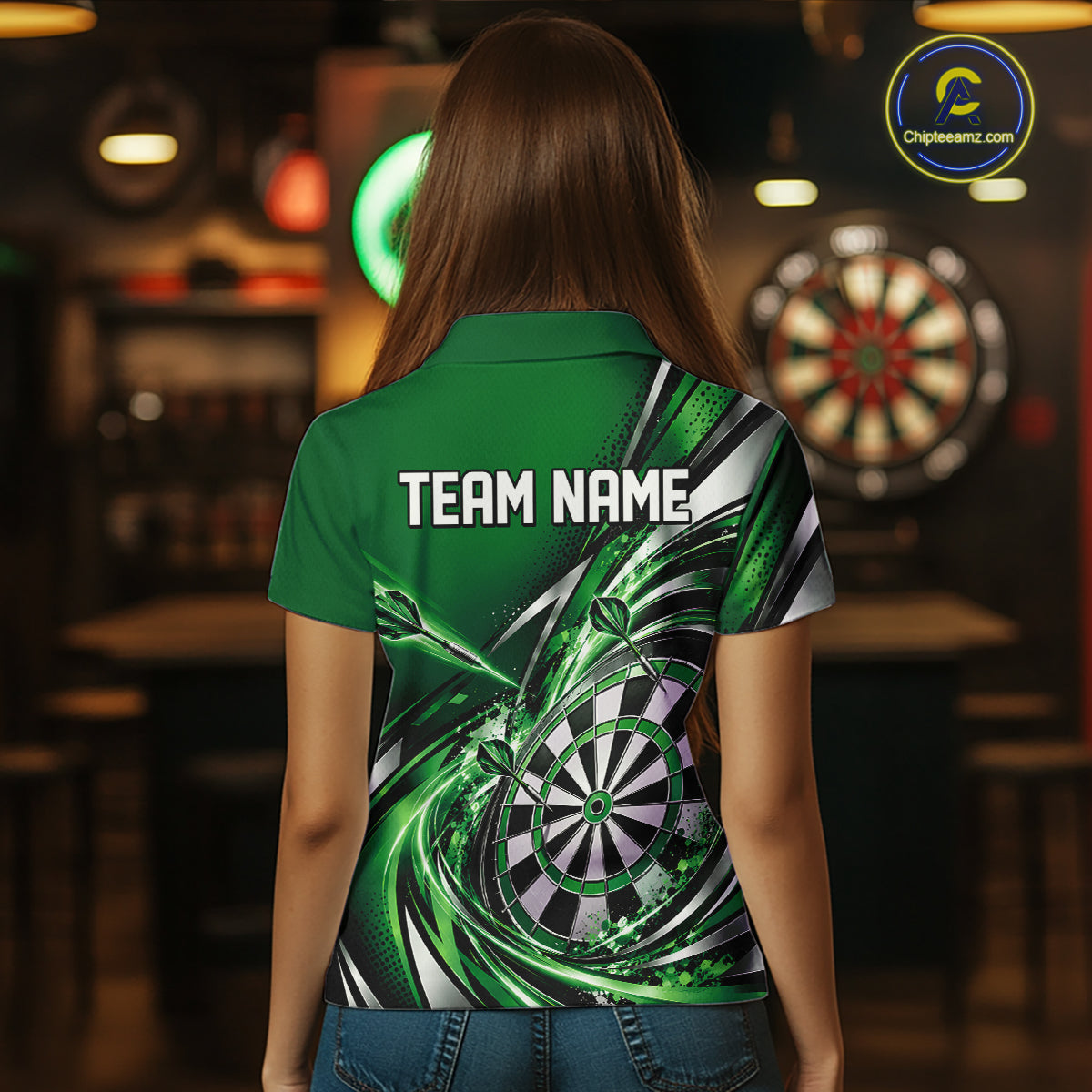 Custom Green Dart Polo Shirt For Women, Dart Tournament Shirt Dart Team Jersey IPHW12555