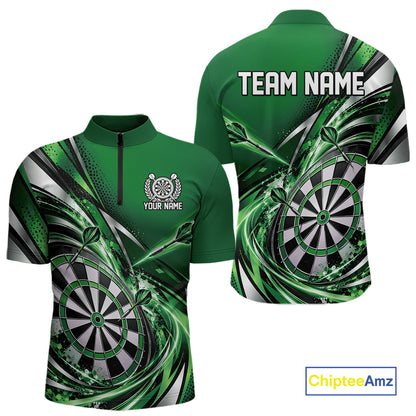 Custom Green Dart Quarter Zip Shirt For Men, Dart Tournament Shirt Dart Team Jersey IPHW12555