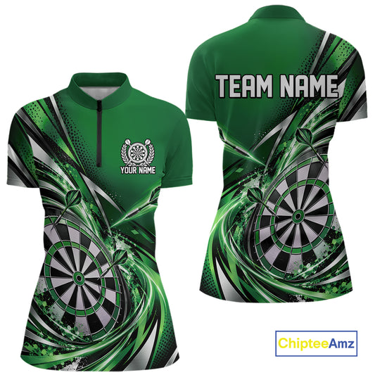 Custom Green Dart Quarter-Zip Shirt For Women, Dart Tournament Shirt Dart Team Jersey IPHW12555