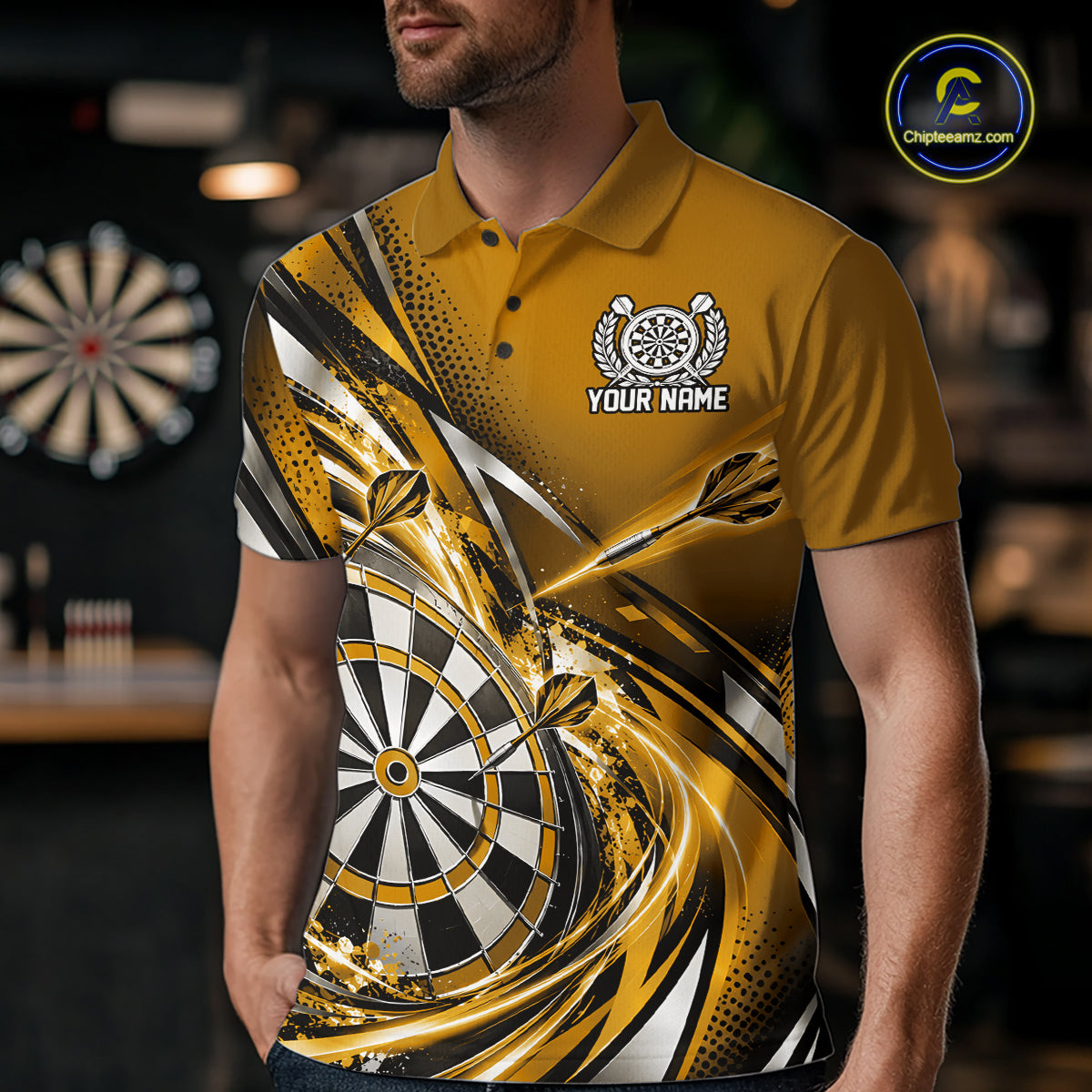 Custom Golden Dart Polo Shirt For Men, Dart Tournament Shirt Dart Team Jersey IPHW12556