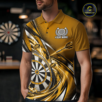 Custom Golden Dart Polo Shirt For Men, Dart Tournament Shirt Dart Team Jersey IPHW12556