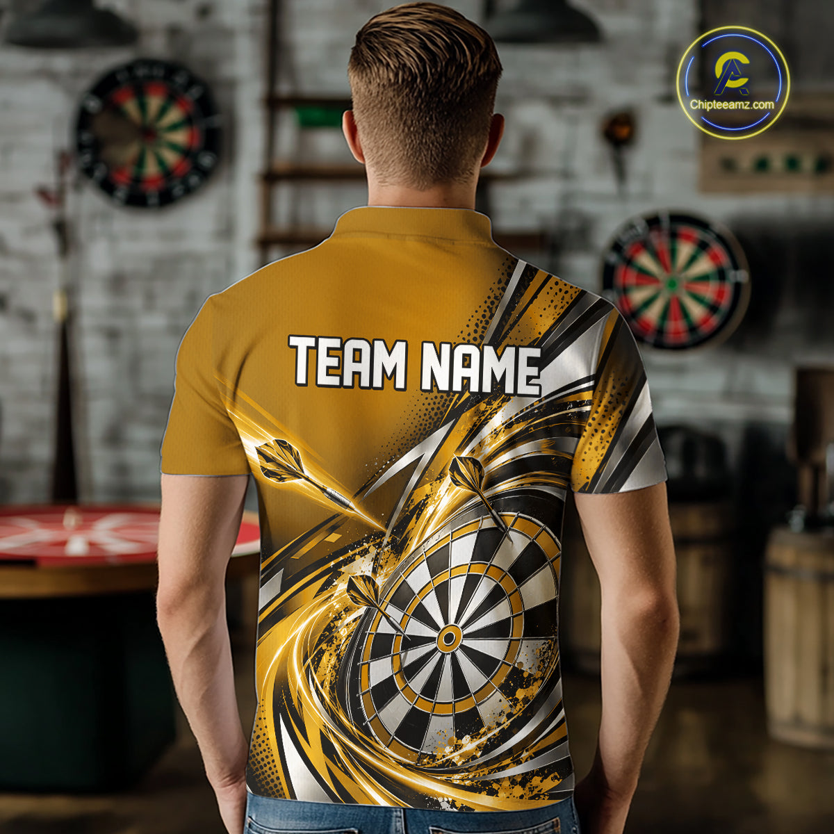 Custom Golden Dart Polo Shirt For Men, Dart Tournament Shirt Dart Team Jersey IPHW12556