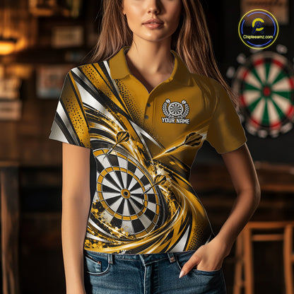 Custom Golden Dart Polo Shirt For Women, Dart Tournament Shirt Dart Team Jersey IPHW12556