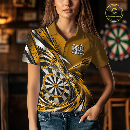 Custom Golden Dart Polo Shirt For Women, Dart Tournament Shirt Dart Team Jersey IPHW12556