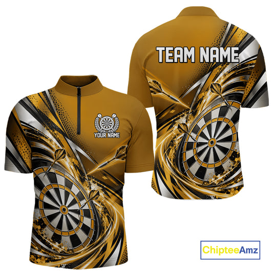 Custom Golden Dart Quarter Zip Shirt For Men, Dart Tournament Shirt Dart Team Jersey IPHW12556