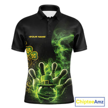 Load image into Gallery viewer, Custom Green And Gold Celtic St Patricks Day Bowling Team Shirt, Green Smoke Shamrock Bowling Outfit IPHW10446
