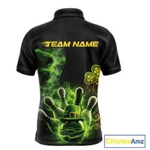 Load image into Gallery viewer, Custom Green And Gold Celtic St Patricks Day Bowling Team Shirt, Green Smoke Shamrock Bowling Outfit IPHW10446