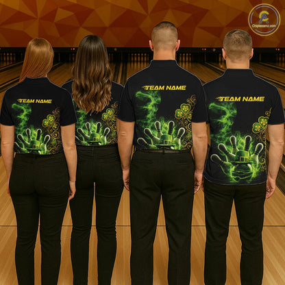 Custom Green And Gold Celtic St Patricks Day Bowling Team Shirt, Green Smoke Shamrock Bowling Outfit IPHW10446