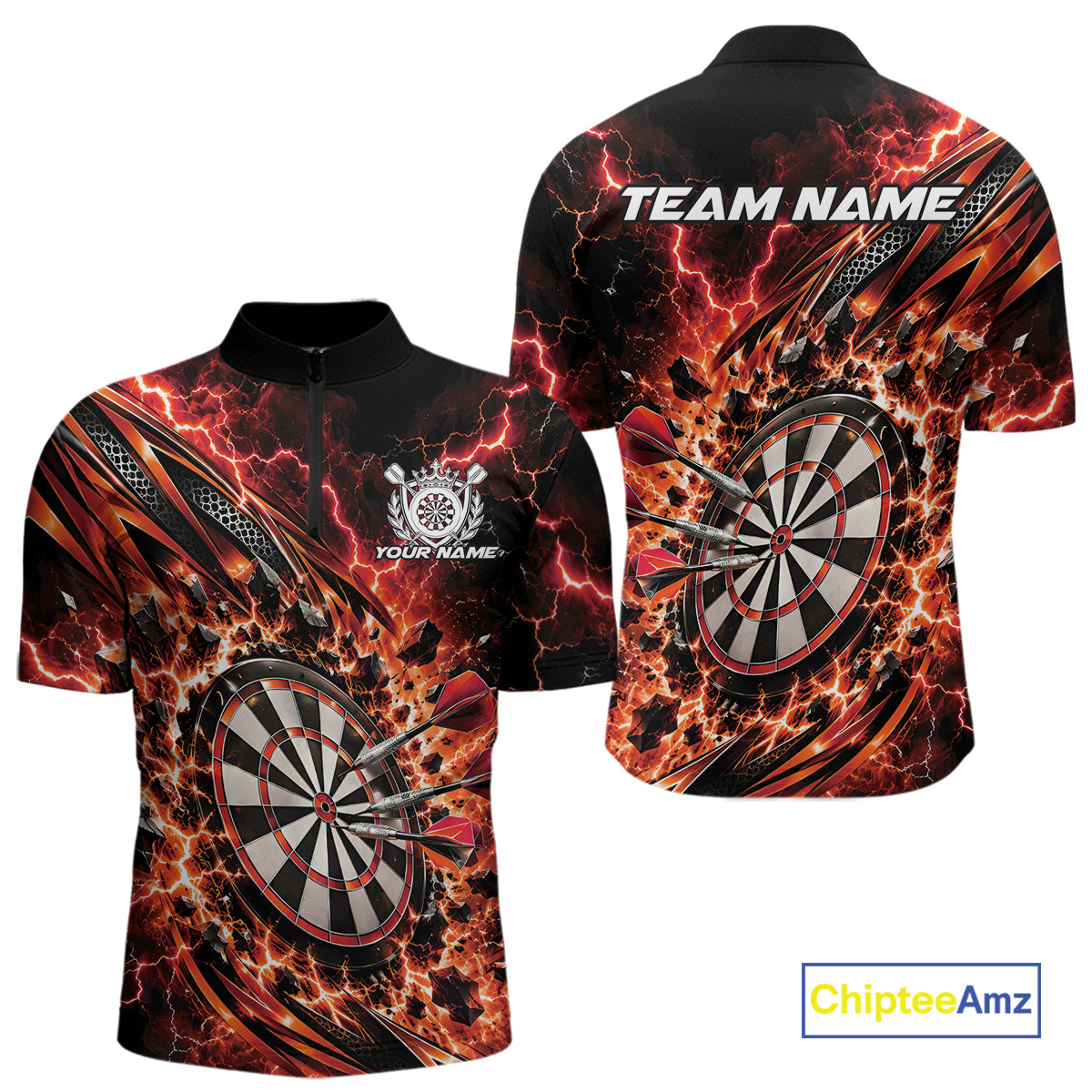 Custom Red Orange Lightning Dart Impact Dart Tournament Men Quarter Zip Shirt, Team Uniform IPHW12614