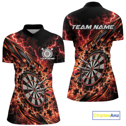 Custom Red Orange Lightning Dart Impact Tournament Women Quarter-Zip Shirt, Team Uniform IPHW12614