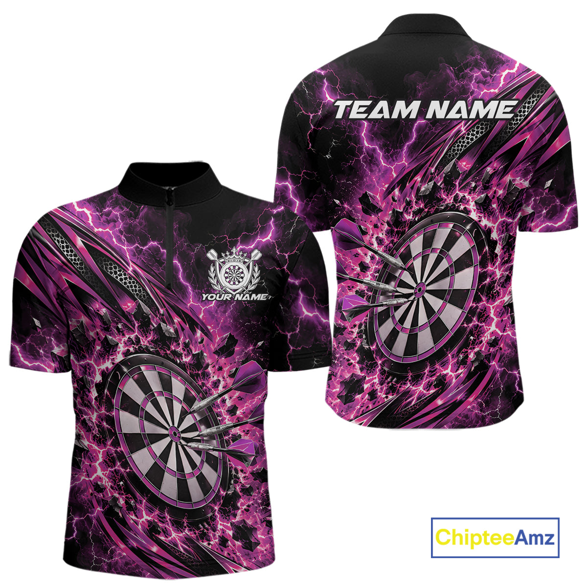 Custom Purple Lightning Dart Impact Dart Tournament Men Quarter Zip Shirt, Team Uniform IPHW12615