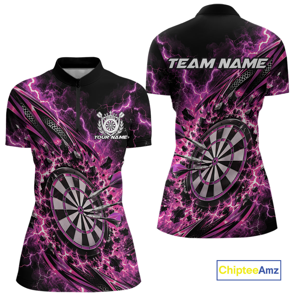 Custom Purple Lightning Dart Impact Tournament Women Quarter-Zip Shirt, Team Uniform IPHW12615