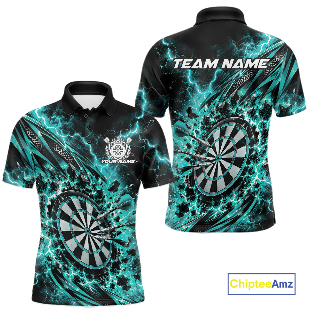 Custom Turquoise Lightning Dart Impact Dart Tournament Men Polo Shirt, Team Uniform IPHW12616