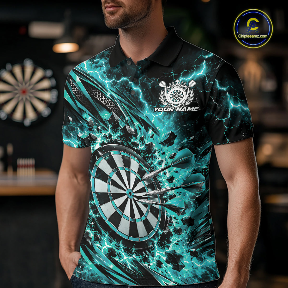 Custom Turquoise Lightning Dart Impact Dart Tournament Men Polo Shirt, Team Uniform IPHW12616