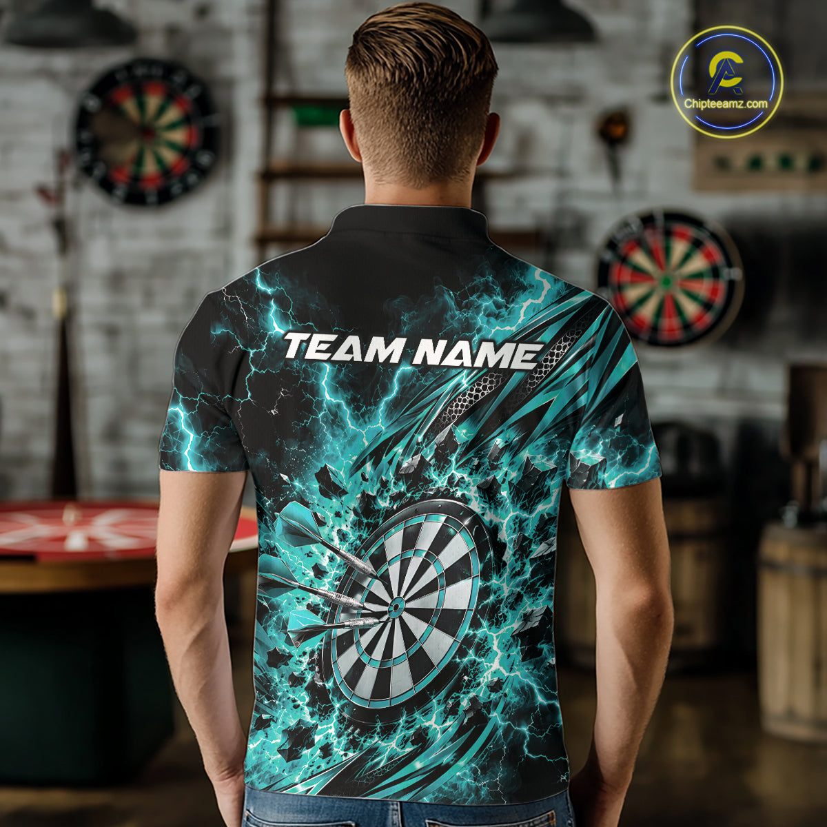Custom Turquoise Lightning Dart Impact Dart Tournament Men Polo Shirt, Team Uniform IPHW12616