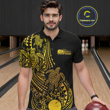 Load image into Gallery viewer, Custom Black And Gold Polynesian Tribal Turtle Bowling Men Polo Team Shirts Outfit IPHW10984