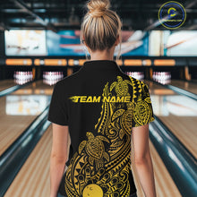 Load image into Gallery viewer, Custom Black And Gold Polynesian Tribal Turtle Bowling Women Polo Team Shirts Outfit IPHW10984