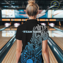 Load image into Gallery viewer, Custom Black And Blue Polynesian Tribal Turtle Bowling Women Quarter-Zip Team Shirts IPHW10985