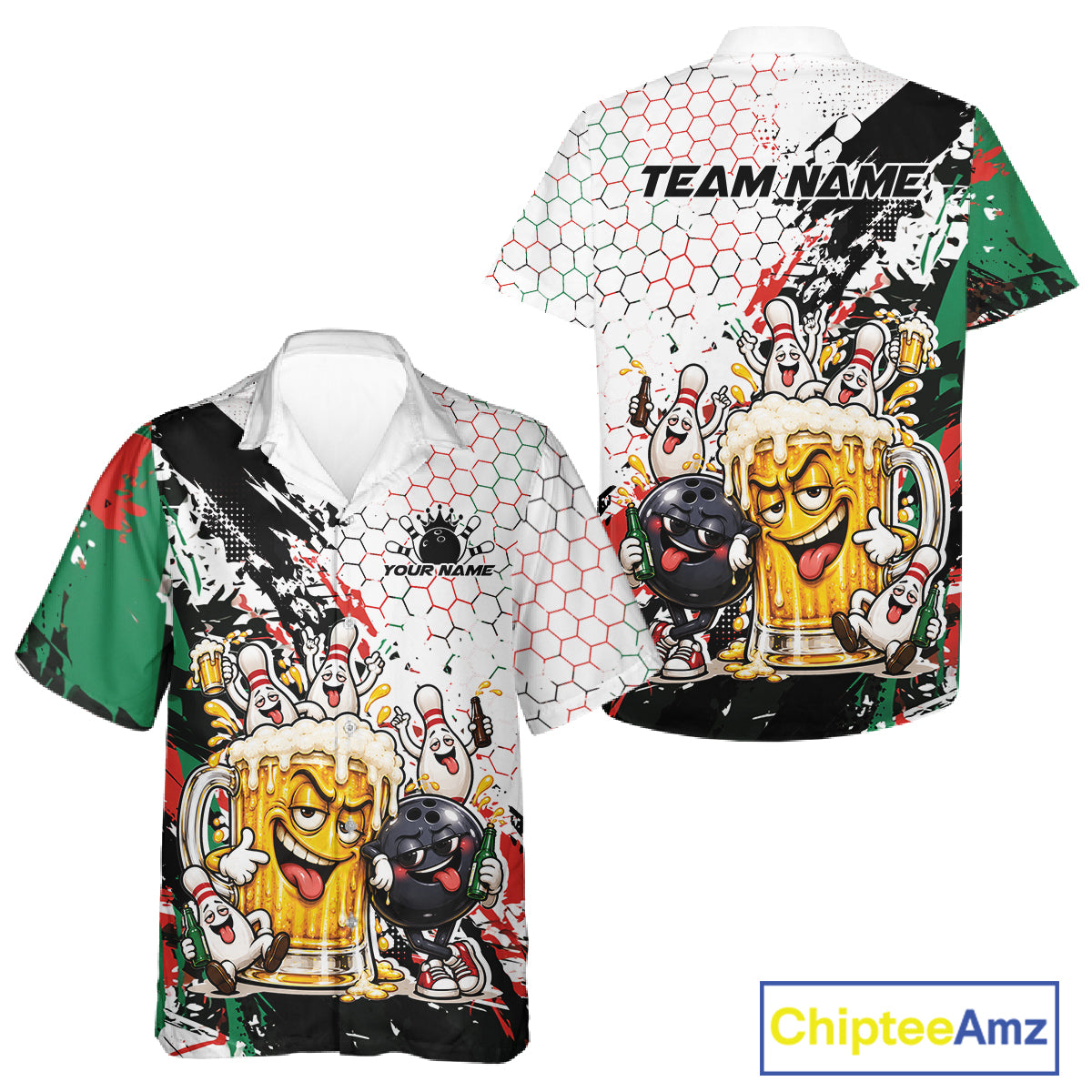 Custom Christmas Vibe Funny Bowling And Beer Drinking Men And Women Button Up Shirt, Bowling Jersey IPHW12176