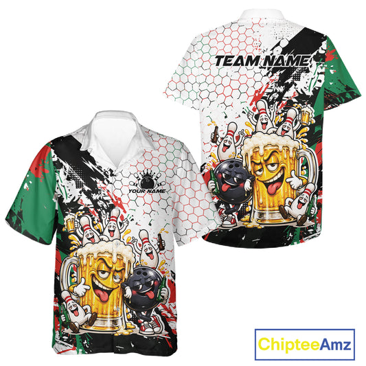 Custom Christmas Vibe Funny Bowling And Beer Drinking Men And Women Button Up Shirt, Bowling Jersey IPHW12176