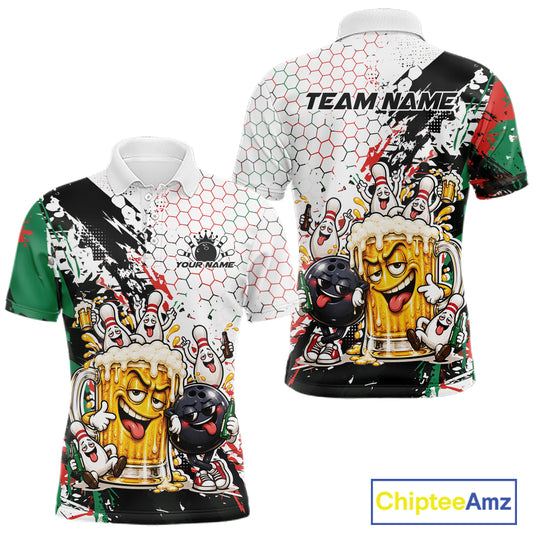 Custom Christmas Vibe Funny Bowling And Beer Drinking Men Polo Shirt, Bowling Jersey IPHW12176