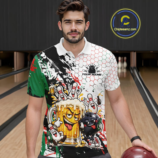 Custom Christmas Vibe Funny Bowling And Beer Drinking Men Polo Shirt, Bowling Jersey IPHW12176