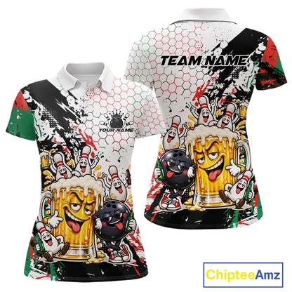 Custom Christmas Vibe Funny Bowling And Beer Drinking Women Polo Shirt, Bowling Jersey IPHW12176