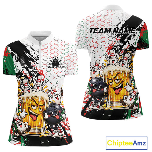 Custom Christmas Vibe Funny Bowling And Beer Drinking Women Quarter-Zip Shirt IPHW12176