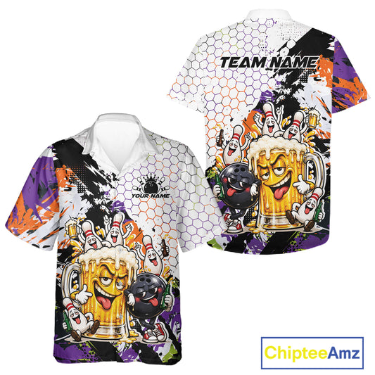Custom Halloween Vibe Funny Bowling And Beer Drinking Men And Women Button Up Shirt, Bowling Jersey IPHW12177