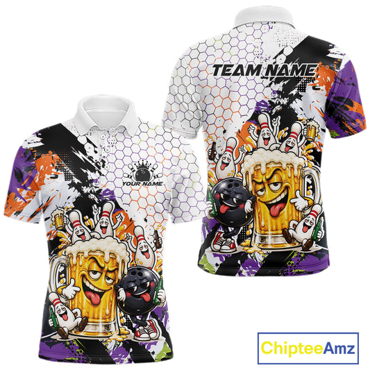Custom Halloween Vibe Funny Bowling And Beer Drinking Men Polo Shirt, Bowling Jersey IPHW12177
