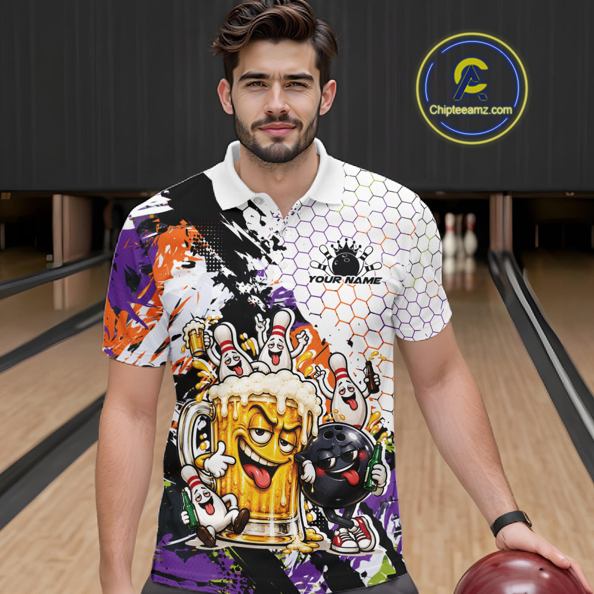 Custom Halloween Vibe Funny Bowling And Beer Drinking Men Polo Shirt, Bowling Jersey IPHW12177