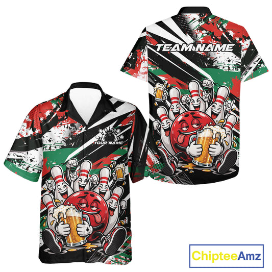 Custom Christmas Celebration Party Funny Bowling And Beer Men And Women Button Up Shirt, Bowlers Gift IPHW12180