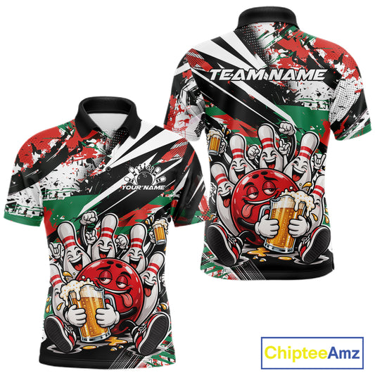 Custom Christmas Celebration Party Funny Bowling And Beer Men Polo Shirt, Bowlers Gift IPHW12180