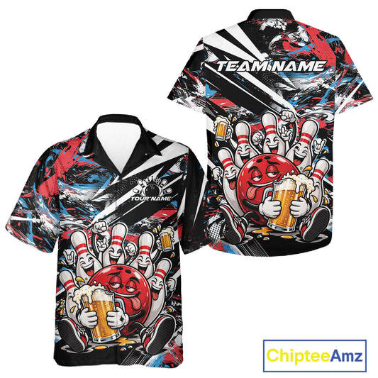 Custom Patriotic Vibe Funny Bowling And Beer Men And Women Button Up Shirt, Bowling Team Jersey IPHW12181