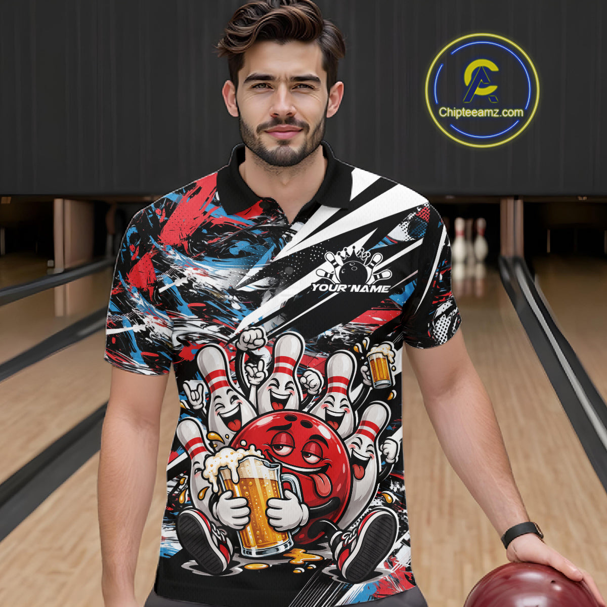 Custom Patriotic Vibe Funny Bowling And Beer Men Polo Shirt, Bowling Team Jersey IPHW12181
