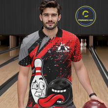 Load image into Gallery viewer, Custom Funny Bowling Polo Shirt For Men, Red Bowling Ball And Pin Bowling Jersey IPHW10257