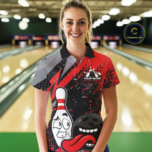 Load image into Gallery viewer, Custom Funny Bowling Polo Shirt For Women, Red Bowling Ball And Pin Bowling Jersey IPHW10257