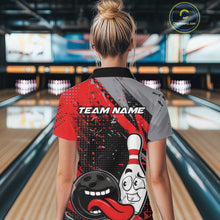 Load image into Gallery viewer, Custom Funny Bowling Polo Shirt For Women, Red Bowling Ball And Pin Bowling Jersey IPHW10257