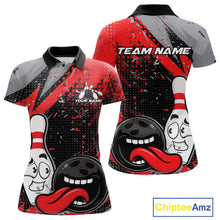 Load image into Gallery viewer, Custom Funny Bowling Polo Shirt For Women, Red Bowling Ball And Pin Bowling Jersey IPHW10257