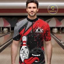 Load image into Gallery viewer, Custom Funny Bowling Quarter-Zip Shirt For Men, Red Bowling Ball And Pin Bowling Jersey IPHW10257