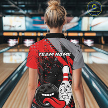 Load image into Gallery viewer, Custom Funny Bowling Women Quarter-Zip Shirt, Red Bowling Ball And Pin Bowling Jersey IPHW10257