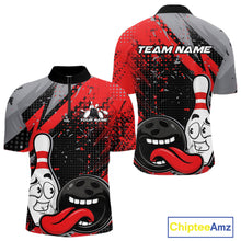 Load image into Gallery viewer, Custom Funny Bowling Quarter-Zip Shirt For Men, Red Bowling Ball And Pin Bowling Jersey IPHW10257