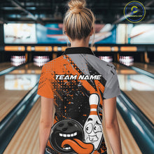 Load image into Gallery viewer, Custom Funny Bowling Women Quarter-Zip Shirt, Orange Bowling Ball And Pin Bowling Jersey IPHW10258